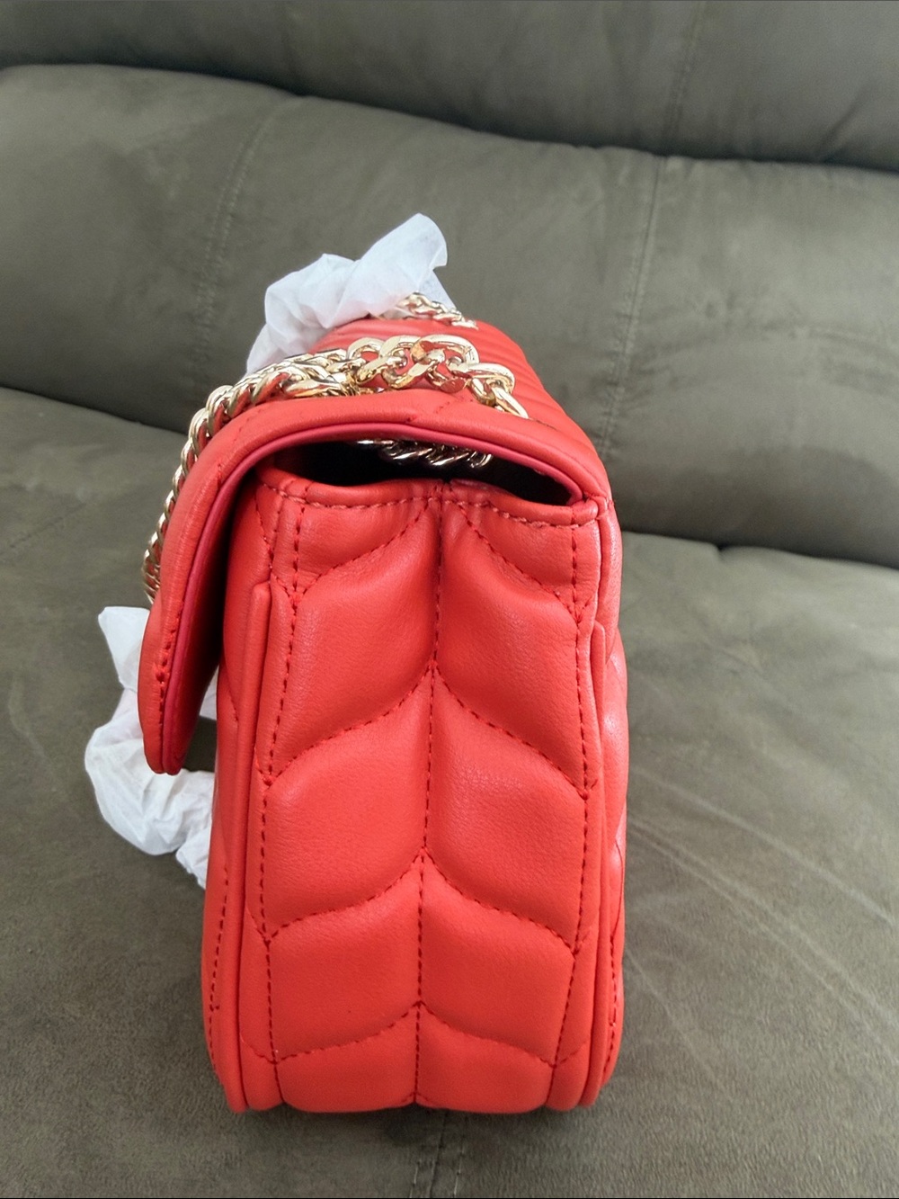 Authentic Italian Quilted Leather Handbag - Arancio Red Orange 🇮🇹 - Picture 7 of 9